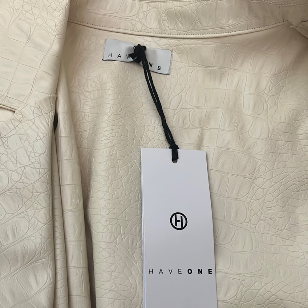Faux Leather Single Breasted White trench w Statement Sleeve - Picture 12 of 15